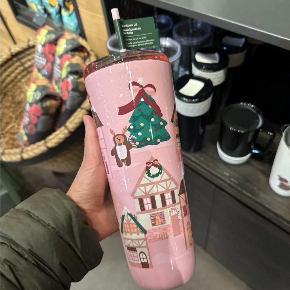 Starbucks Bearista Bears Christmas Tumbler 2025 Sparkle Pink 24 Oz Sip or Straw